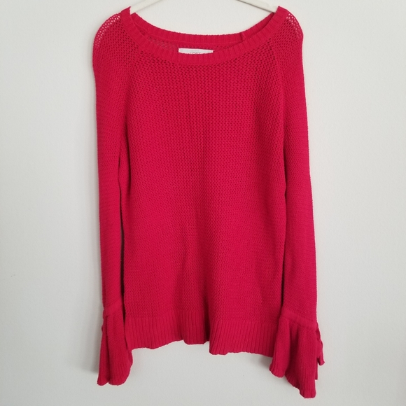 LOFT RED PULLOVER LONG BELL SLEEVE SWEATER - Picture 2 of 7
